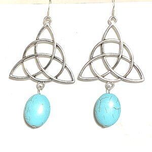 2/$20 Genuine Dyed Howlite Celtic Trinity Sterling Silver Dangle Earrings